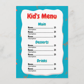 Restaurant Kid's Menu Card