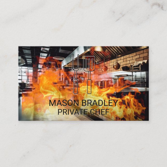 Restaurant Kitchen | Fire Business Card (Front)
