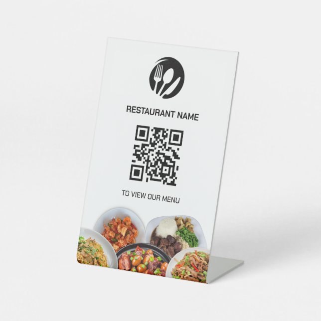 Restaurant Logo Digital Menu QR Code Pedestal Sign (Front)