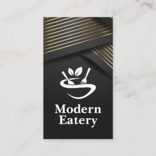 Restaurant Logo   Gold Stripes   Black Ribbon  Business Card