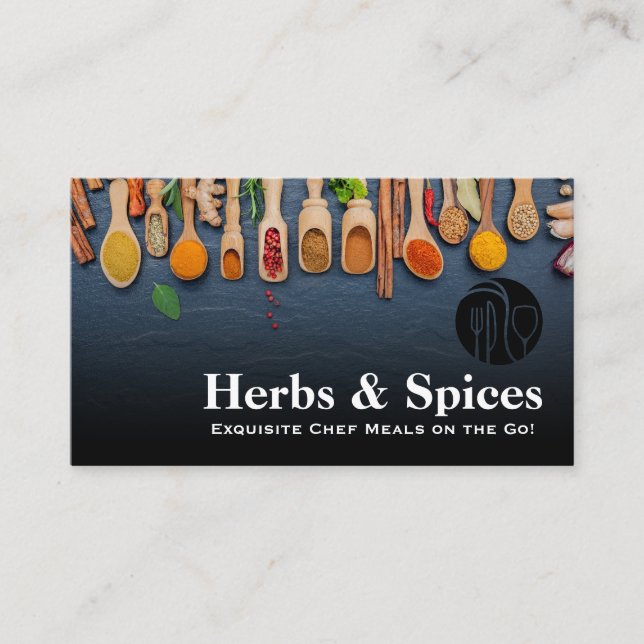 Restaurant Logo | Herbs and Spices on Spoons Business Card (Front)
