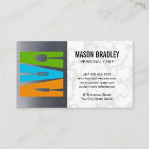 Restaurant Logo   Metallic Marble Business Card