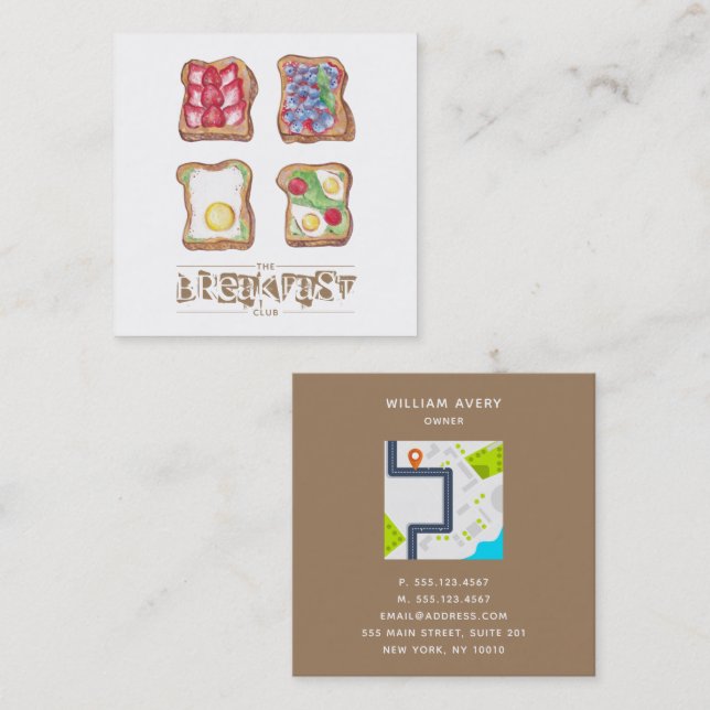 Restaurant logo Watercolor Food map Square Business Card (Front/Back)