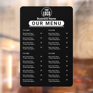 Restaurant Menu   Black Logo Cafe Menu Window Cling