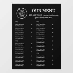 Restaurant Menu   Black Logo Cafe Menu Window Cling