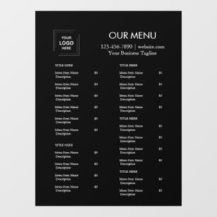 Restaurant Menu   Custom Black Logo Cafe  Window Cling