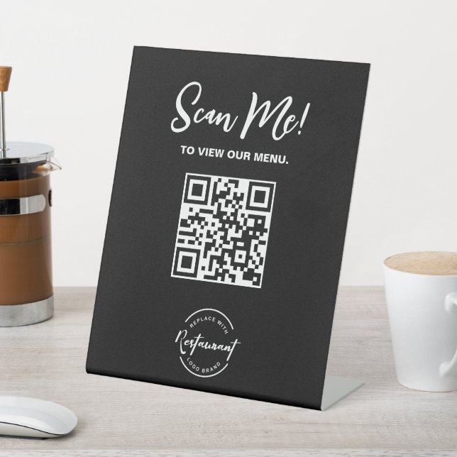 Restaurant Menu Custom QR code Scan Me Logo Pedestal Sign (In SItu)