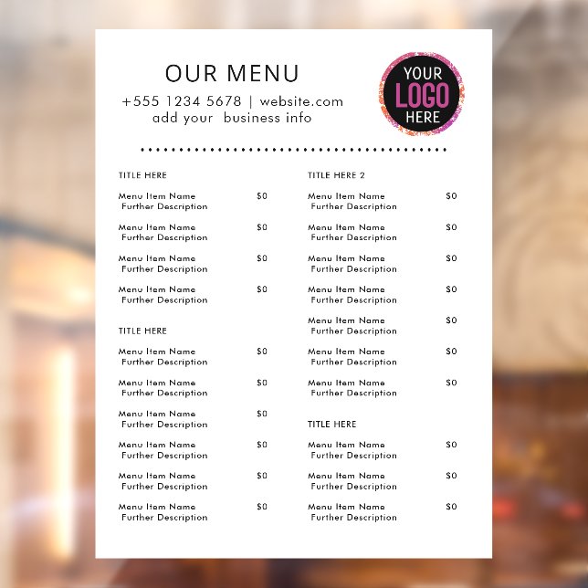 Restaurant Menu | Minimalist Logo Catering Cafe Wi Window Cling (Sheet 2)