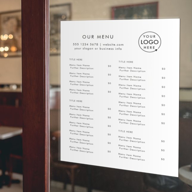 Restaurant Menu | Minimalist Logo Catering Cafe Window Cling (Creator Uploaded)