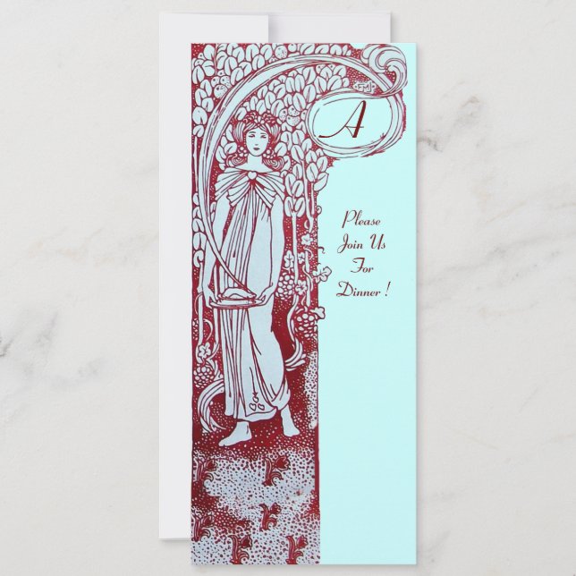 RESTAURANT MENU MONOGRAM Blue Brown Dinner,Brunch Invitation (Front)