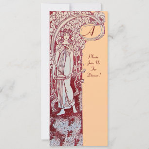 RESTAURANT MENU MONOGRAM Pink Brown Dinner,Brunch Invitation