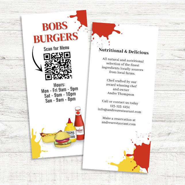 Restaurant Menu QR Code Custom (Restaurant hamburger hotdog menu card.)