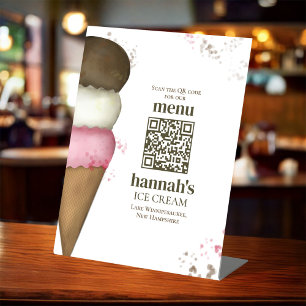 Restaurant Menu QR Code Template Ice Cream Pedestal Sign