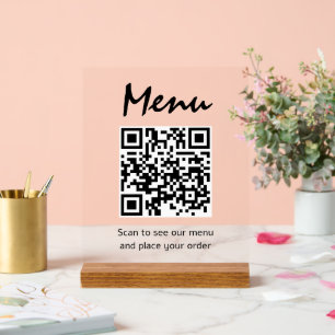 Restaurant Menu QR Code Transparent Scan to Order Acrylic Sign