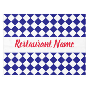 Restaurant Name Dark Blue & White Chequerboard Tablecloth