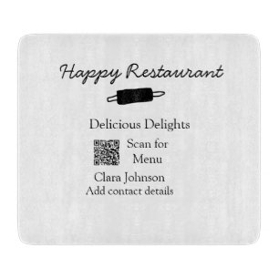 Restaurant name scan QR menu add contact details n Cutting Board