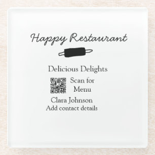 Restaurant name scan QR menu add contact details n Glass Coaster