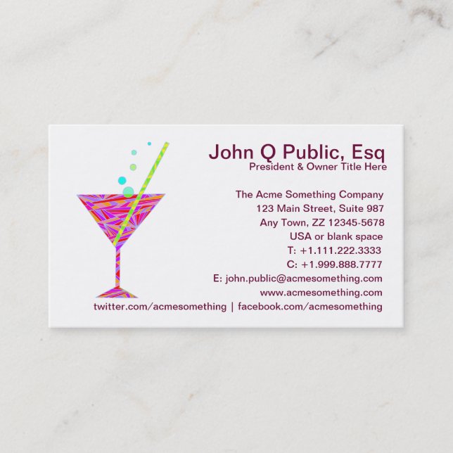 Restaurant Night Club Cocktail Glass Business Card (Front)