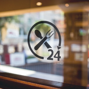 Restaurant Open 24h l  Black Business Hours  Window Cling