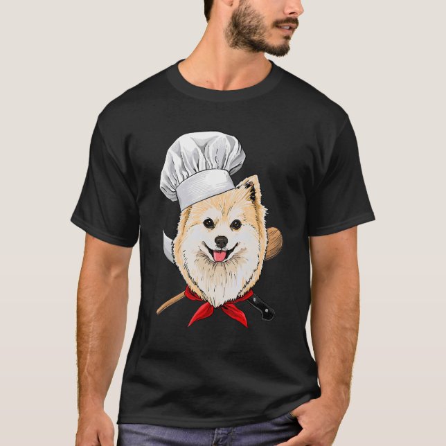 Restaurant Pomeranian Chef Cook Cooking  Puppy Pet T-Shirt (Front)