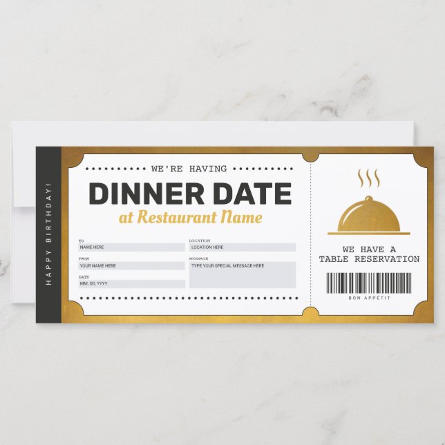 Restaurant Reservation Gold Voucher Certificate (Front)