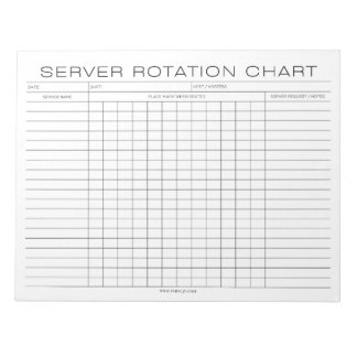 Restaurant Server Rotation Shift Chart Notepad