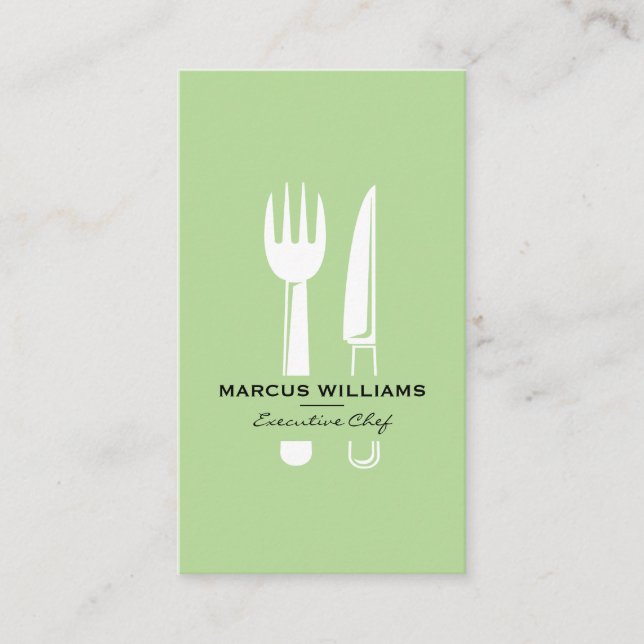 Restaurant Silverware / Mint Green Business Card (Front)