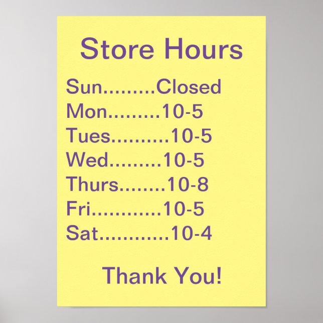 Restaurant Supplies, Business Hours sign, generic Poster (Front)