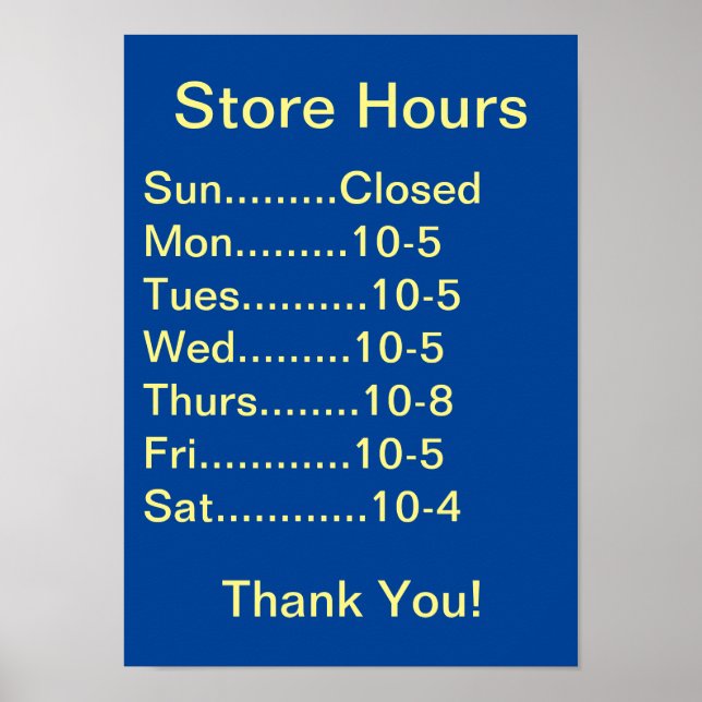 Restaurant Supplies, Business Hours sign, generic Poster (Front)