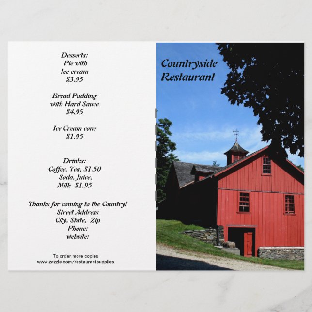 Restaurant Supplies, Countryside Menu, Customise! (Front)