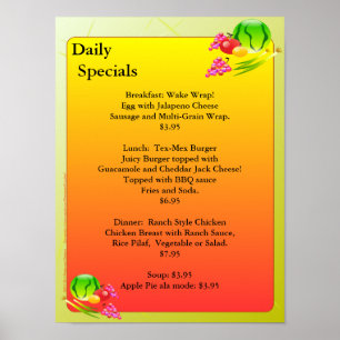 Restaurant Supplies  Daily Specials Sunrise Cafe Poster