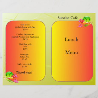 Restaurant Supplies Lunch Menu Sunrise design