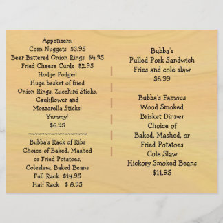 Restaurant Supply  BBQ Menu