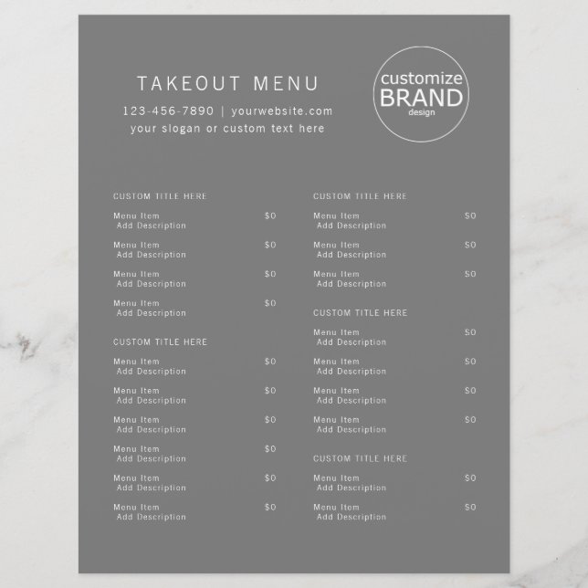Restaurant Takeout Catering Grey Logo Menu (Front)