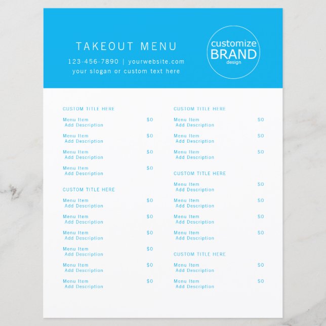 Restaurant Takeout Catering Logo Ocean Blue Menu (Front)
