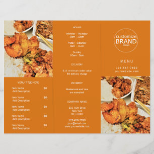 Restaurant Takeout Logo Photo Tri-fold Orange Menu