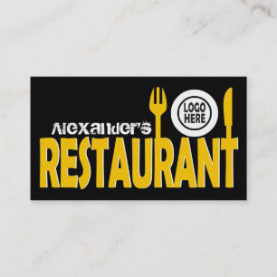 Restaurant text cutlery plate yellow black white business card