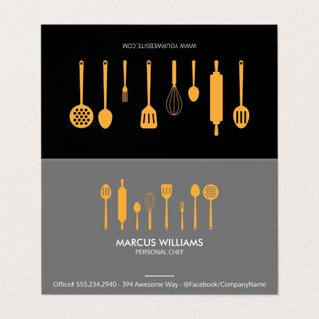 Restaurant Utensils | Executive Chef Business Card (Outside Unfolded)