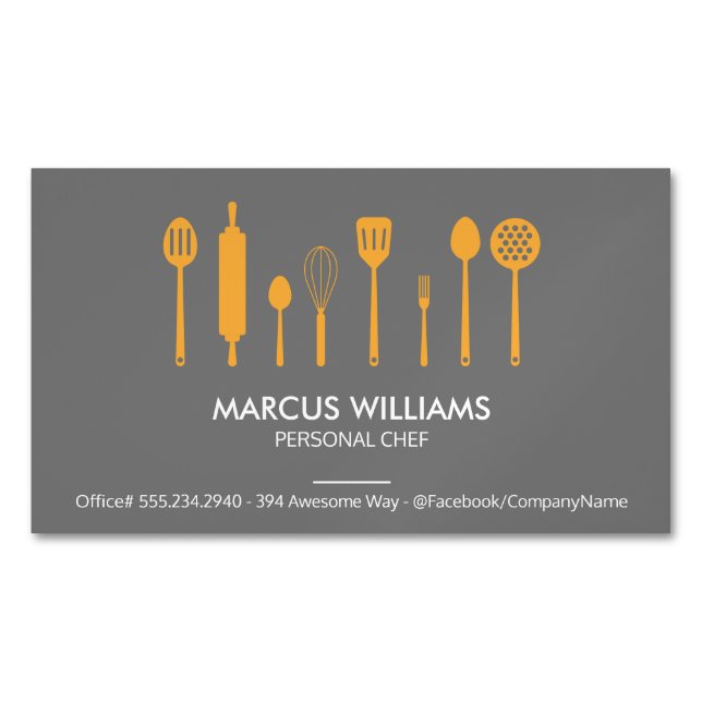 Restaurant Utensils | Executive Chef Magnetic Business Card (Front)