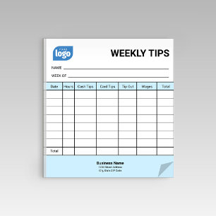Restaurant Weekly Mini Tips Tracker Notepad