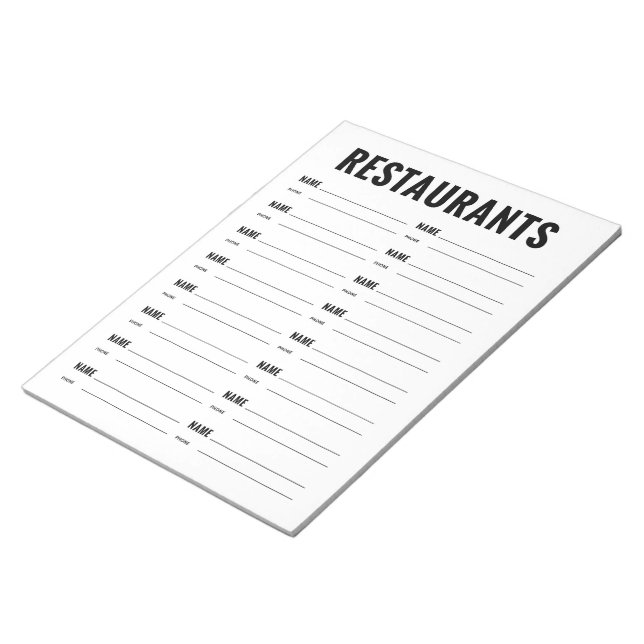 Restaurants Organisation Form Notepad (Angled)