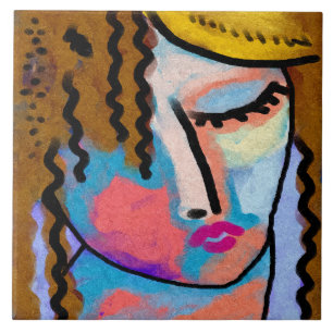 Resting Abstract Digital Portrait of a Woman Tile