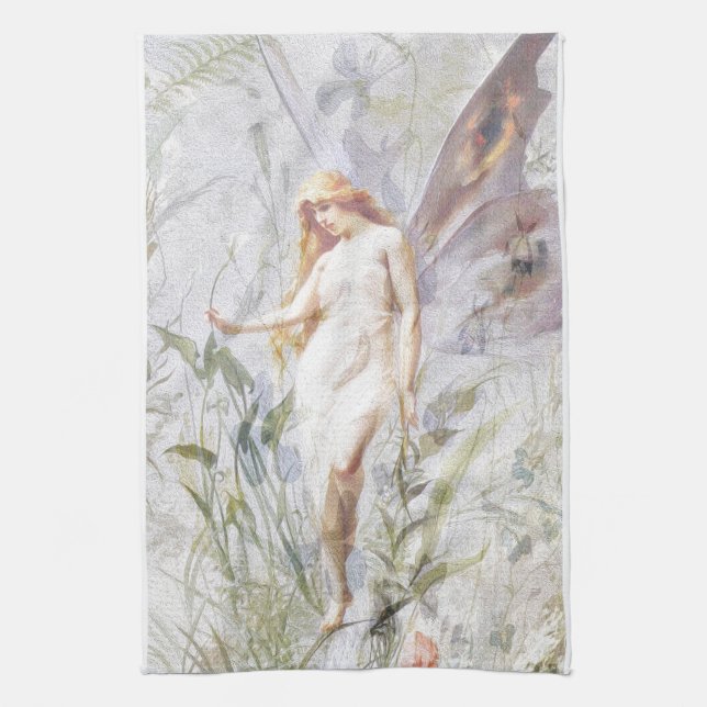 Resting - Angel with Lillies Tea Towel (Vertical)
