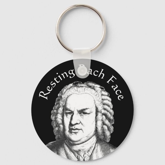 Resting Bach Face Classical Music Composer Key Ring (Front)