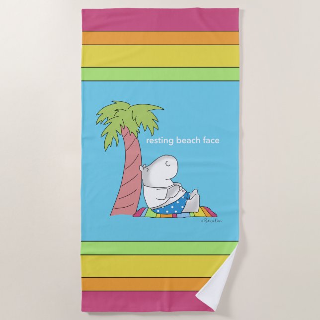 RESTING BEACH FACE Belly Button Hippo Boynton Towel (Front)