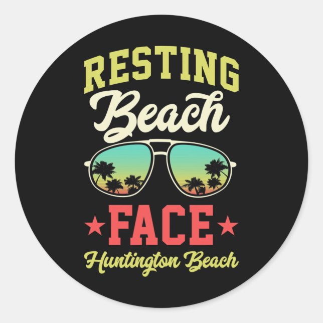 Resting Beach Face Funny Matching Huntington Beach Classic Round Sticker (Front)