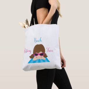 Resting Beach Face Girl on Beachtowel Tote Bag