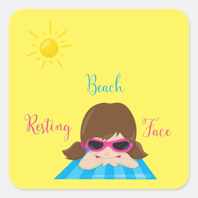 Resting Beach Face Girl Sunglasses Sunshine Square Sticker (Front)