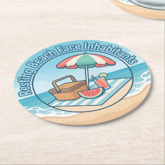 Resting Beach Face Inhabitants Round Paper Coaster