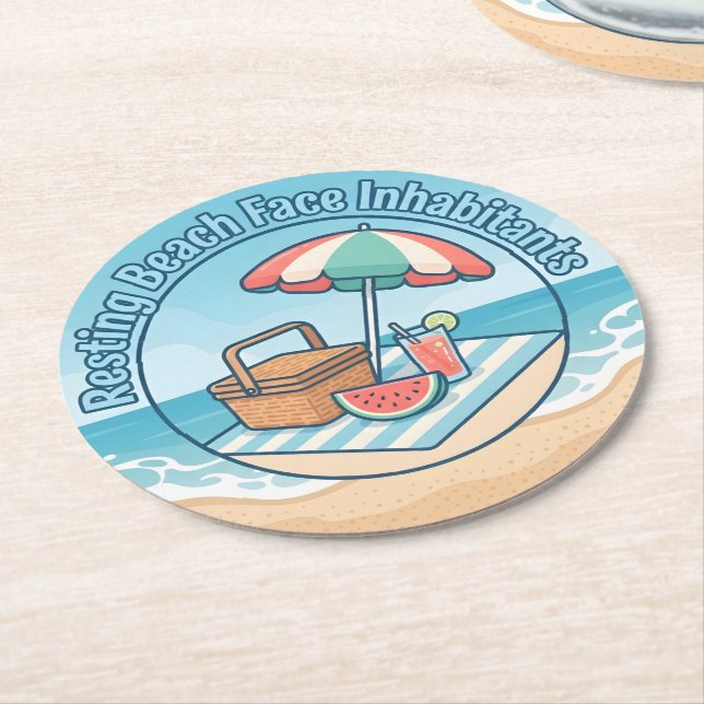 Resting Beach Face Inhabitants Round Paper Coaster (Angled)